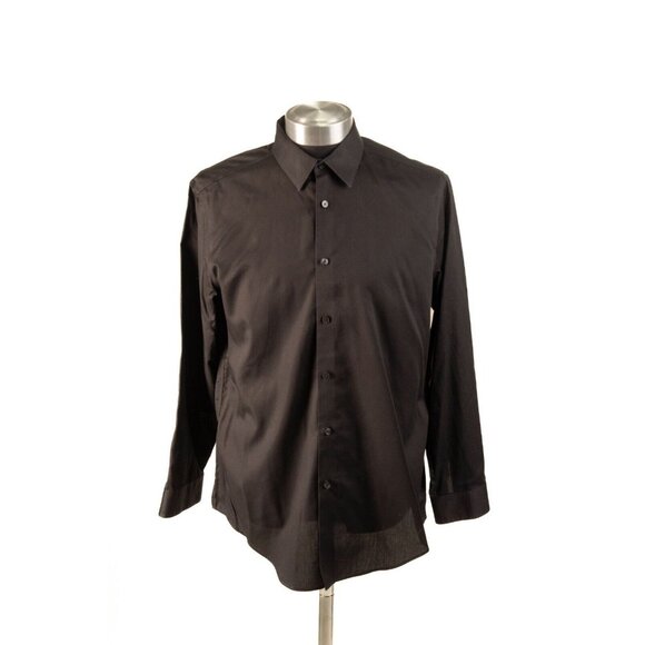 Calvin‎ Klein Mens Steel Slim-Fit Herringbone Black Size Large 16 32/33 - Picture 1 of 8